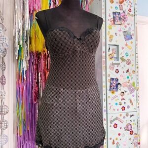 Y2K 2000s Jessica Simpson black and grey lace babydoll lingerie dress